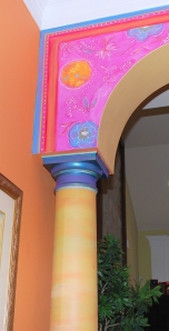 the close up of her foyer entrance details the beauty of the colors.  i've known rosalia and her famil for at least 6 years now and the foyer has been recreated around three times, maybe four.  i love it each and every time.  